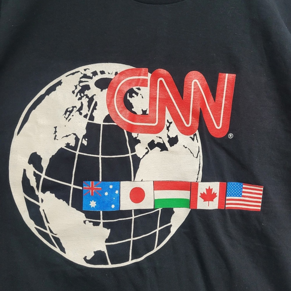 Vintage CNN Breaking News World Flags T-Shirt Mens XL